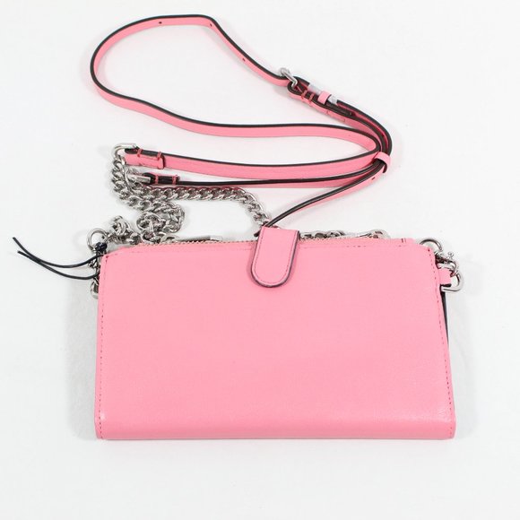 Rebecca Minkoff Leather Crossbody Bifold Wallet On A Chain - Pink - Picture 1 of 5